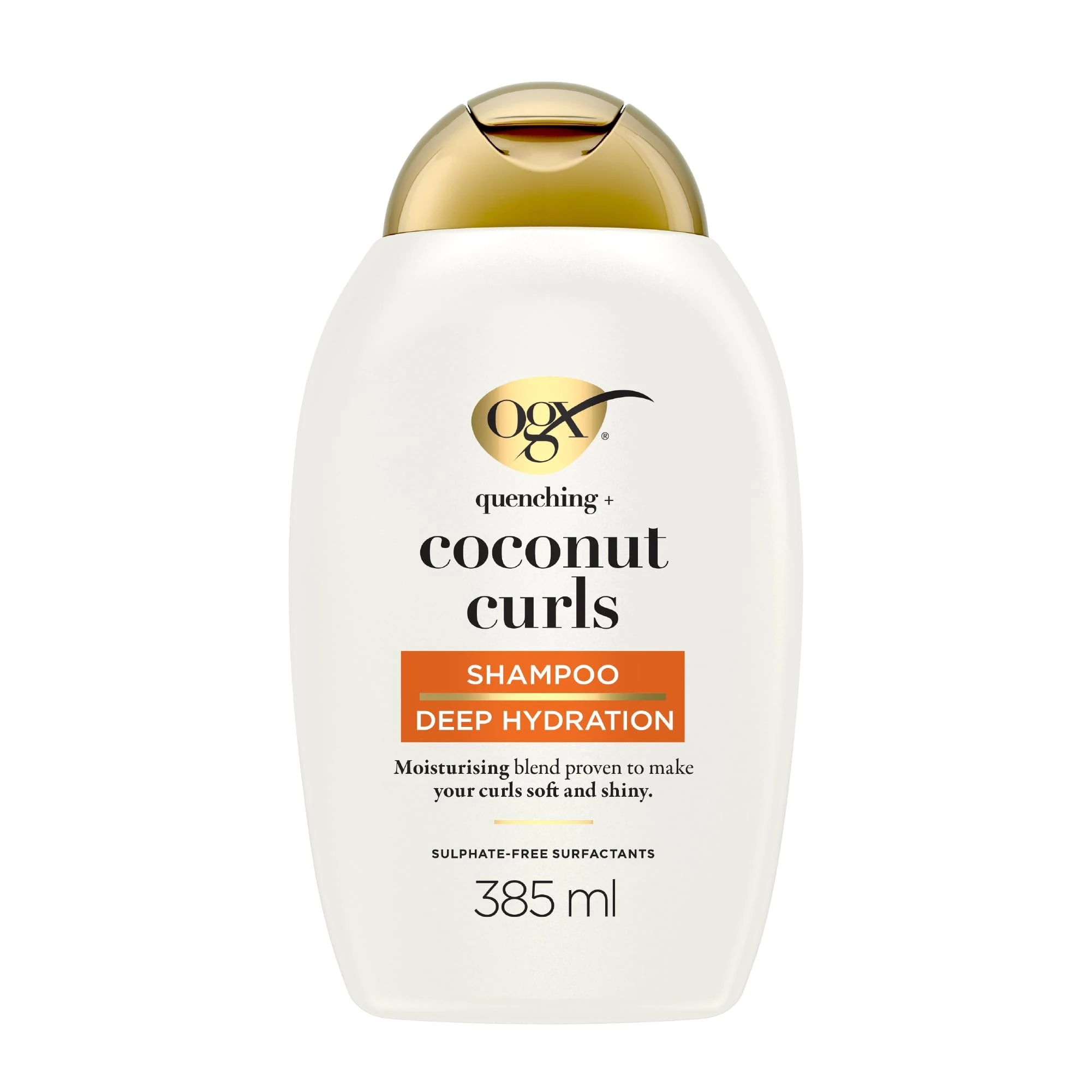 OGX Quenching with Coconut Curls Shampoo, Deep Hydration, Moisturizing Blend Proven to Make Curls Soft & Shiny, Sulfate Free, 385ml