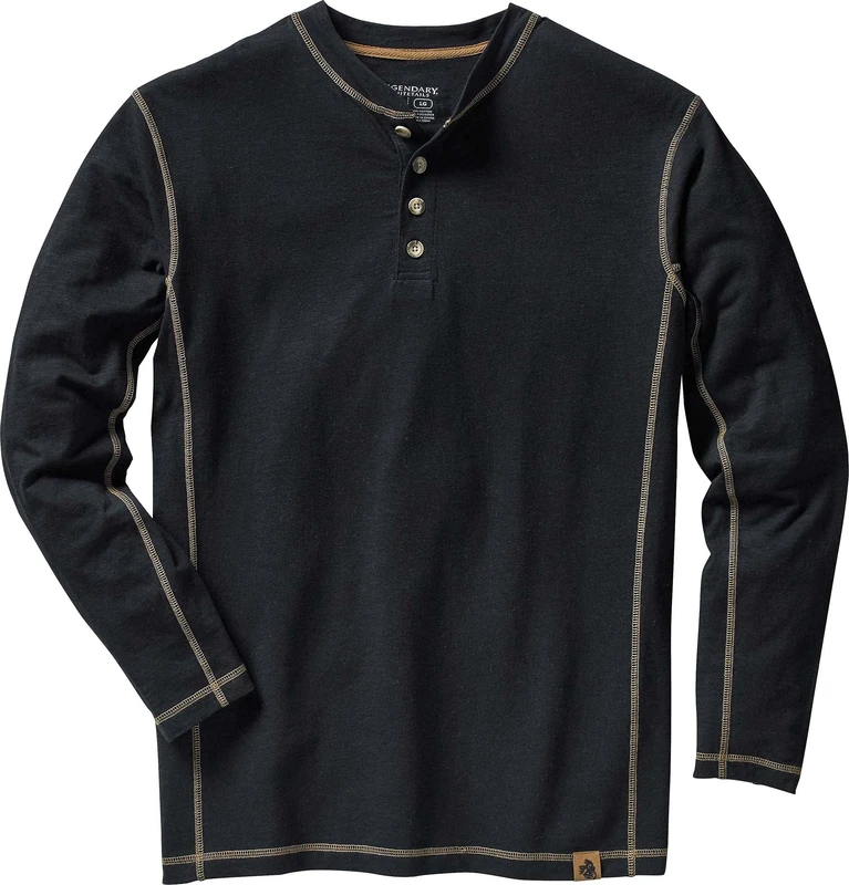 Legendary Whitetails Men's Standard Maverick Slub Henley Shirt, Black, Small