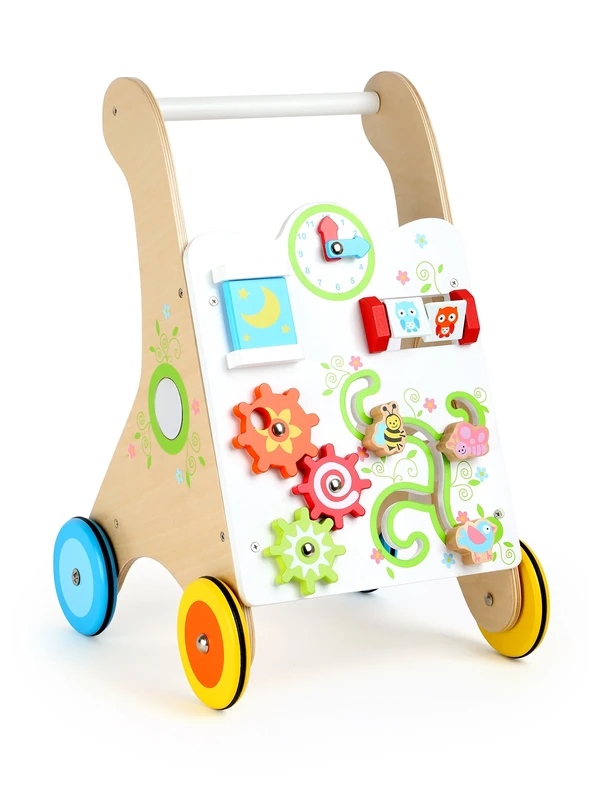Small Foot 10745 Colourful Baby Walker, made of wood, multifunctional motor activity toy, w/rubber-finished wheels