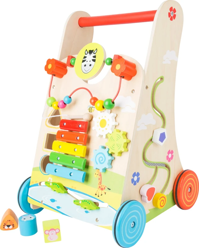 Small Foot 10606 Flowery Meadow Baby Walker, made of wood, with diverse playtime fun for children aged 2+ years