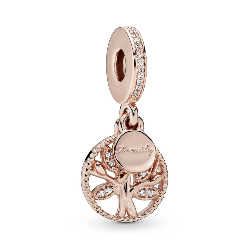 Pandora Moments Women's 14k Rose Gold-Plated Family Heritage Cubic Zirconia Dangle Charm for Bracelet, No Box