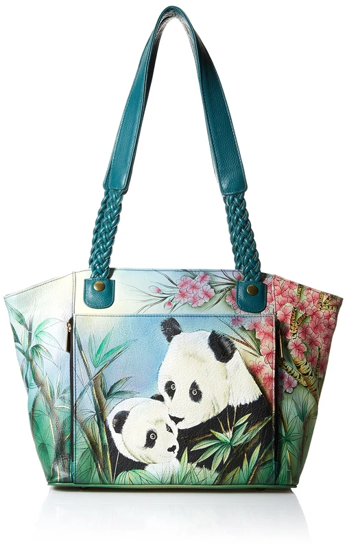 ANUSCHKA Anna Hand Painted Leather Women'S East West Organizer Tote, Lovable Panda
