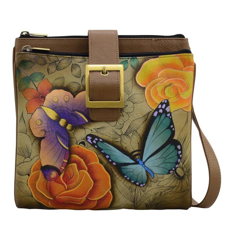 Anna by Anuschka Genuine Leather Travel Organizer, Triple Compartment - Hand-Painted Original Artwork, Floral Paradise Tan, One Size - Image 1