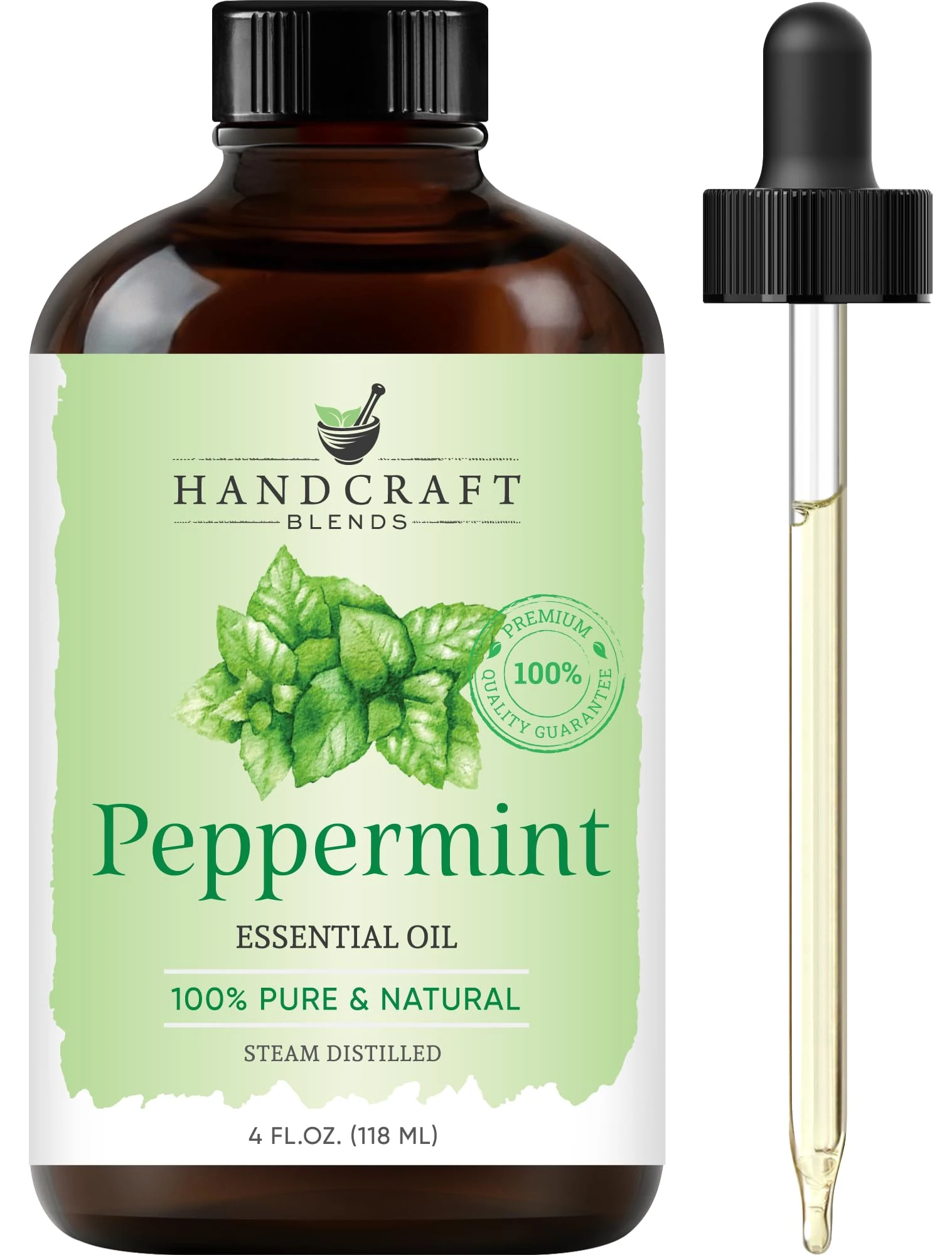 Handcraft Blends Peppermint Essential Oil - Huge 118 ml - 100% Pure and Natural - Premium Grade with Glass Dropper