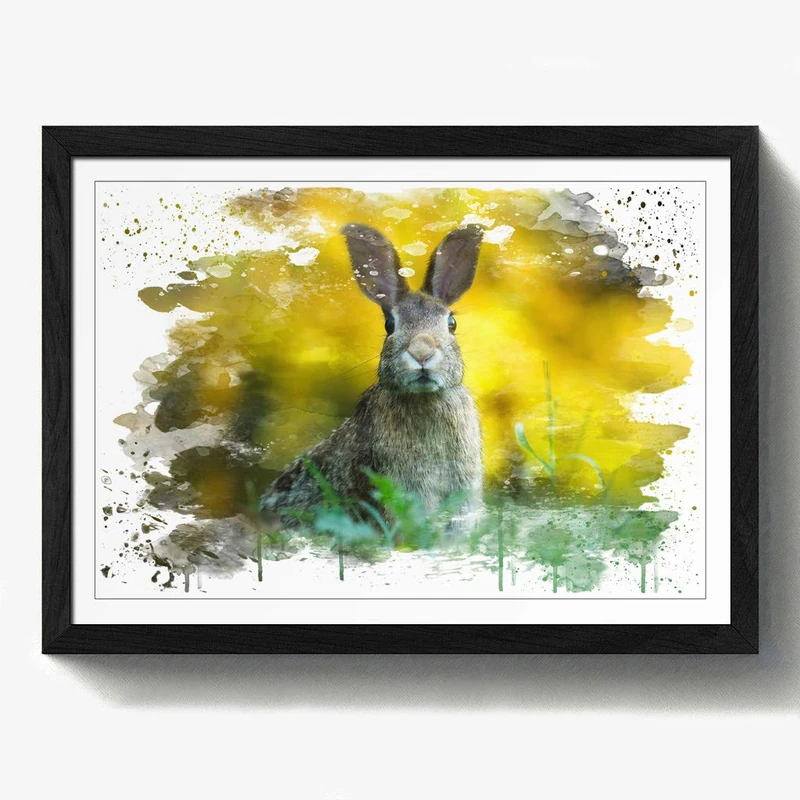 Arty Pie "Rabbit Hare in a Meadow V3 Framed Print, Multi-Colour, A2/24.5 x 18-Inch - Image 1