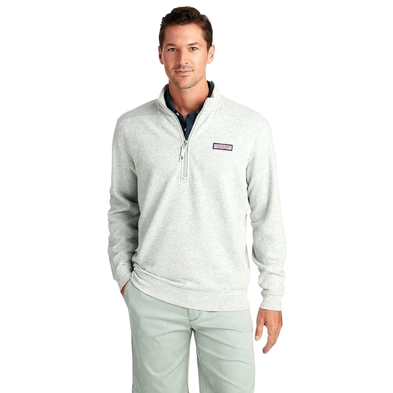 vineyard vines Men's Collegiate Shep Quarter-Zip Pullover Sweatshirt Shirt, Gray Heather, S