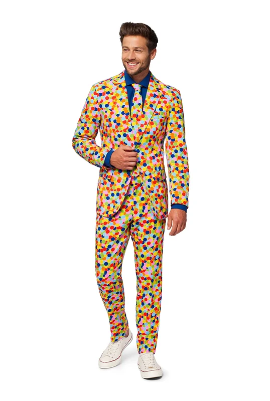 OppoSuits Men's Crazy Prom Suits Confetteroni – Comes with Jacket, Pants and Tie in Funny Designs, Multicoloured, 38