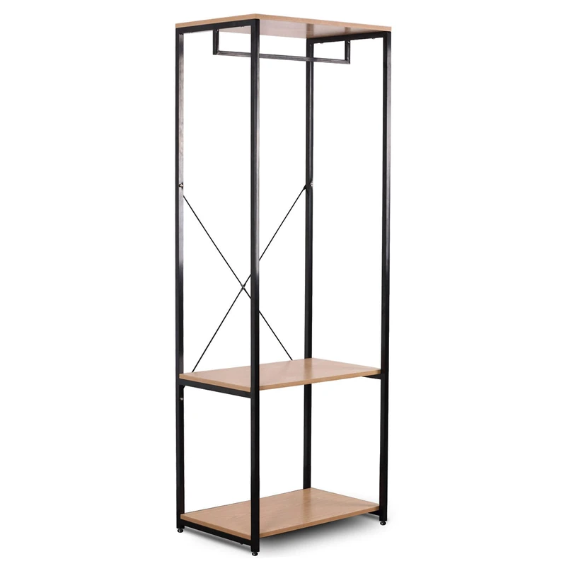 WOLTU Heavy Duty Clothes Rail, Light Oak Coat Stand Rack with Shoe Rack Storage Shelves Organizer Wardrobe Black SR0046hei-UK
