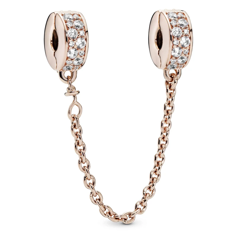 Pandora Timeless 14k Rose gold-plated safety chain with clear cubic zirconia and silicone grip