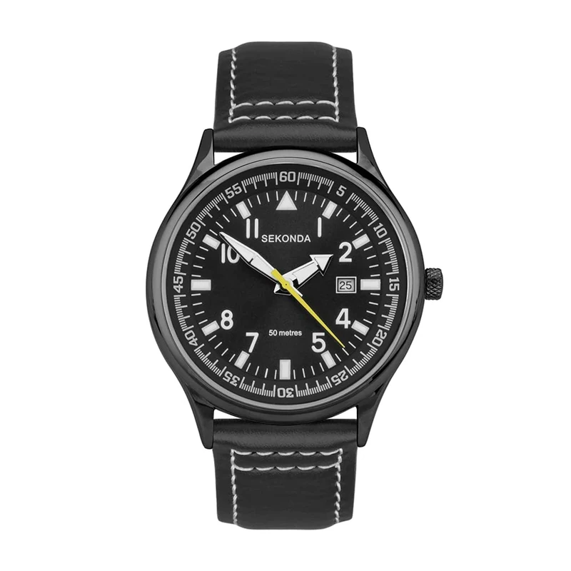 SEKONDA Men's Quartz Watch With Analogue Display and Black Leather Strap 3882.27
