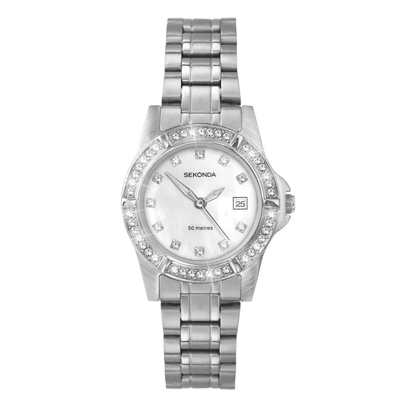 Sekonda Ladies 28mm Stone Set Dress Watch 50m Water Resistant Date Window