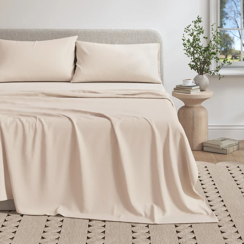 Great Bay Home Extra Soft Heather Jersey Knit (T-Shirt) Sheet Set Soft, Comfortable, Cozy All-Season Bed Sheets Carmen Collection (King, Oatmeal)
