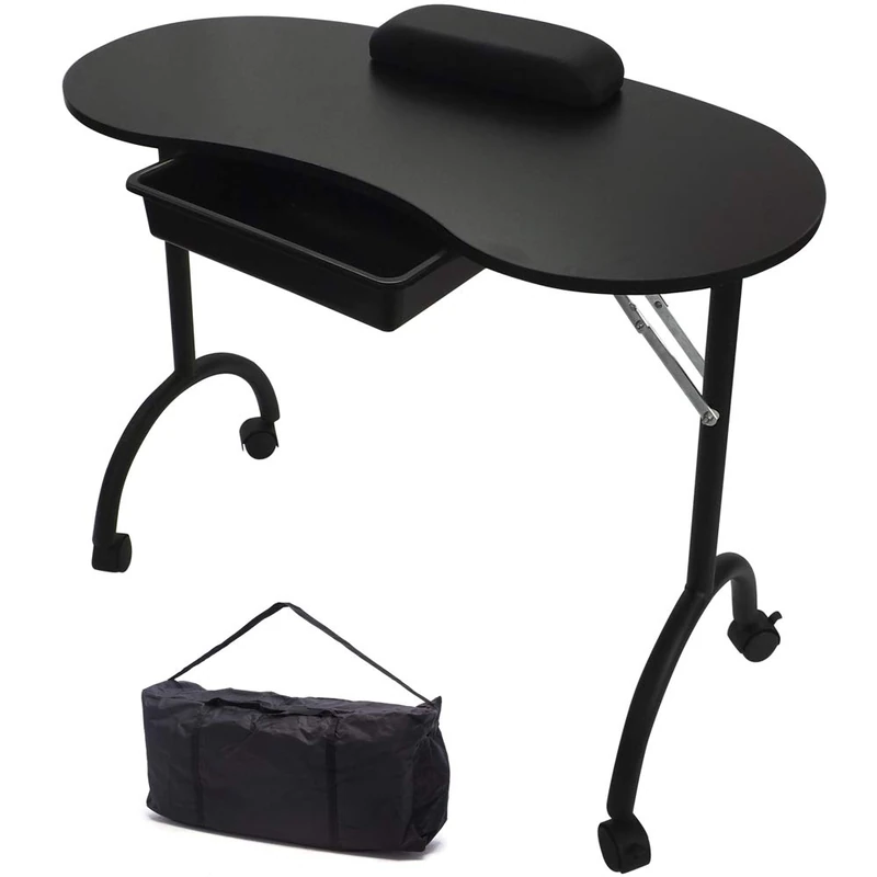 RayGar Black Portable Foldable Mobile Manicure Nail Art Beauty Salon Table Desk With Pull Out Drawer + Wrist Rest + Carry Bag