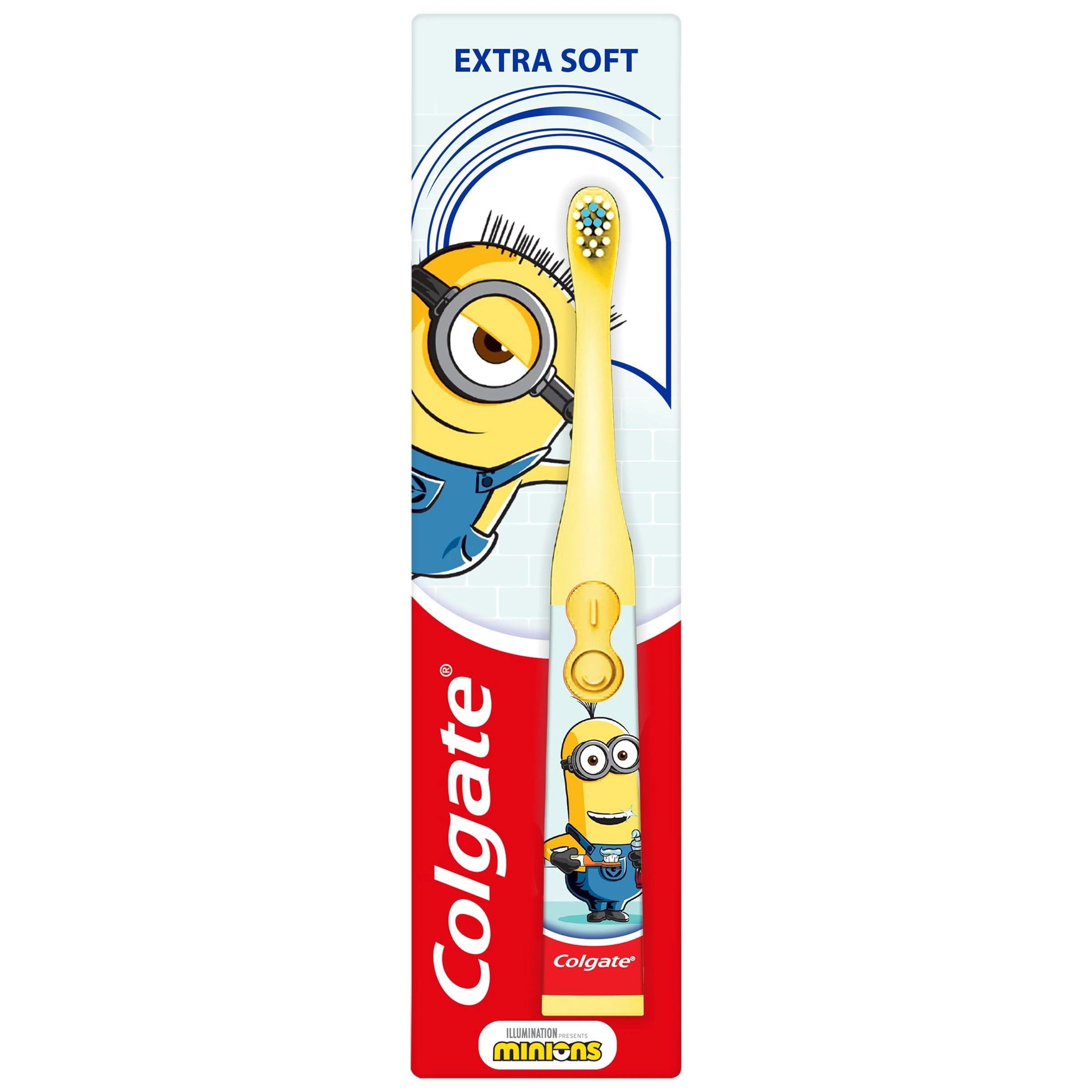 Colgate Minions Kids Toothbrush, BatteryPowered Toothbrush for Kids with Extra Soft Bristles, Yellow Toothbrush for Ages 3 and Up, Includes 1 AA Battery, 1 Pack
