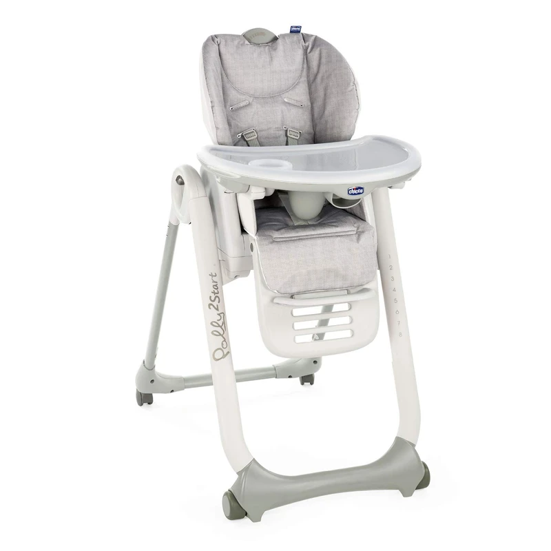 Chicco Polly2Start Baby High Chair from Birth to 3 Years (15 kg), Adjustable Children's High Chair with 4 Wheels, Reclining Function and Compact Closure