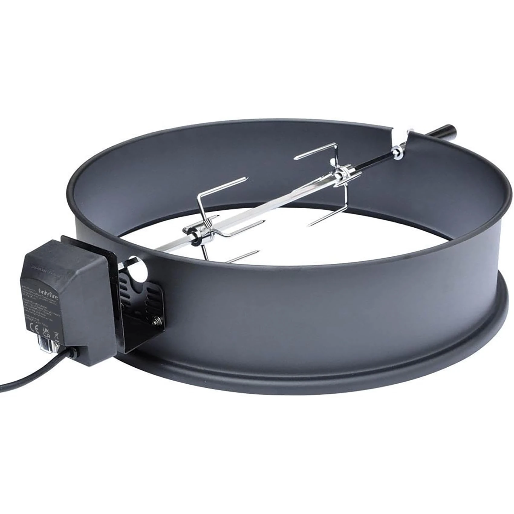 Onlyfire BRK-6025 Enamelled Rotisserie Ring Kit Fits Weber 57CM Charcoal Kettle Grill with Electric Motor for UK fits Most Others 57 CM Kettle BBQ
