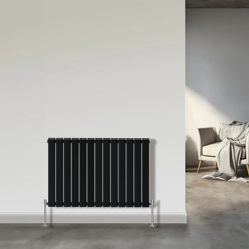 NRG 600x884mm Black Radiator Horizontal Flat Panel Bathroom Designer Double Rad Central Heating