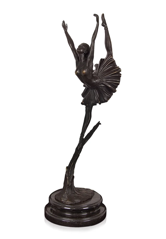 World Art Dancer on The Branch Patinated Bronze Modern Design Sculpture with Marble Base, 52 x 15 x 19 cm