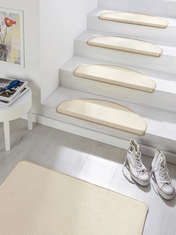 Hanse Home Fancy Stair Mats - Stair Carpet Stair Mats Self-Adhesive Safety Stair Carpet Semicircular for Stair Treads - Beige, Approx. 23 x 65 cm Pack of 15
