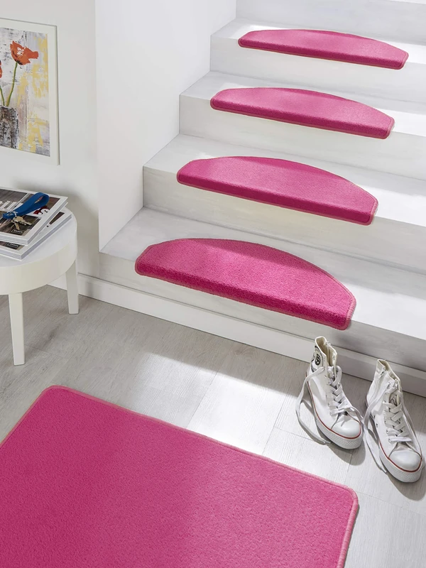 Hanse Home Fancy Stair Mats - Stair Carpet Stair Mats Self-Adhesive Safety Stair Carpet Semicircular for Stairs - Pink, Approx. 23 x 65 cm Pack of 15