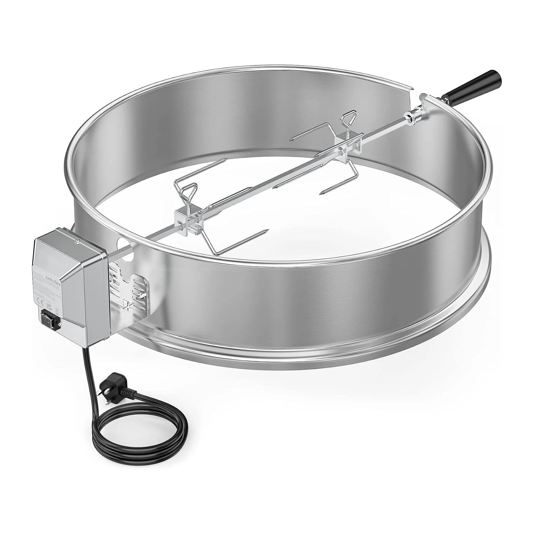 only fire BRK-6025 Stainless Steel Rotisserie Ring Kit Fits Weber 57cm Charcoal Kettle Grill with Electric Motor for UK Fits Weber 2290 and Other 57cm Models