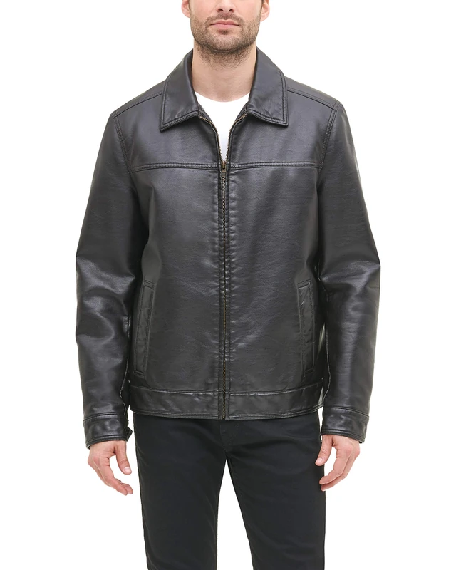 Tommy Hilfiger Men's Classic Faux Leather Jacket, Dark Brown, L