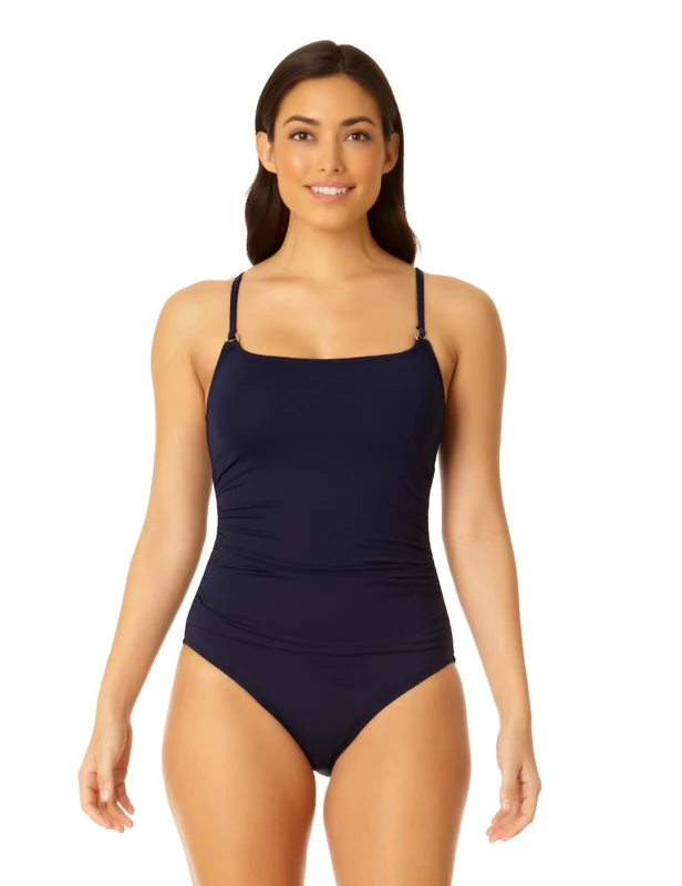 Anne Cole Women's Shirred Classic Lingerie One Piece Swimsuit, Navy Blue, 8 - Image 1
