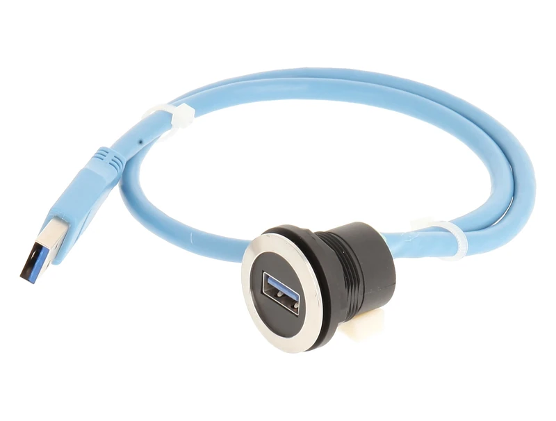Club 23.001.562 USB 3.0 Female Stainless steel with Back and Front, 1 x USB Type A Female Socket – 1 x Type A Male USB 3.0 Cable Length: 60 cm; Metallic - Image 1