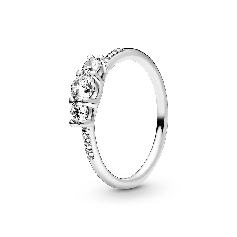 PANDORA Timeless Women's Sterling Silver Clear Three-Stone Ring, Size 60, No Box