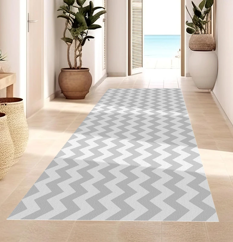 Viniliko Rug Chevron, Vinyl, Grey, 80 x 300 x 3 cm