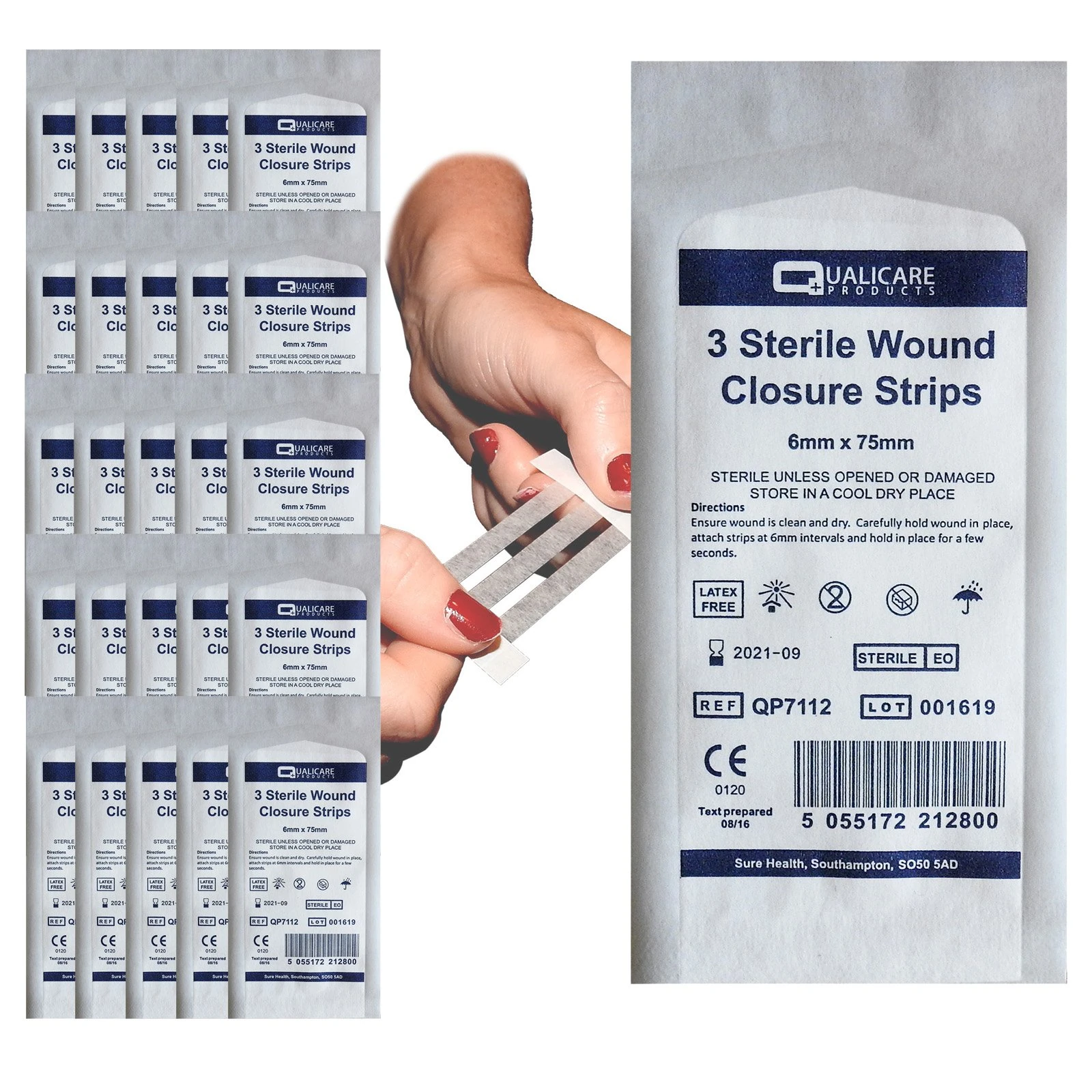 Sterile Deep Wound Closure Strips 6mm Thick First Aid Adhesive Stitches Sutures - 25 Packs