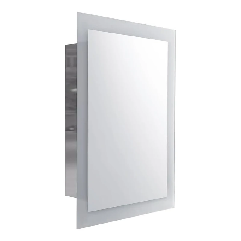 iBathUK Bristol Wall Mounted Stainless Steel Mirror Cabinet, Sliding Door, Frameless Rectangular Silver Mirror, Modern Bathroom Storage, Polished Stainless Steel, 480x660mm