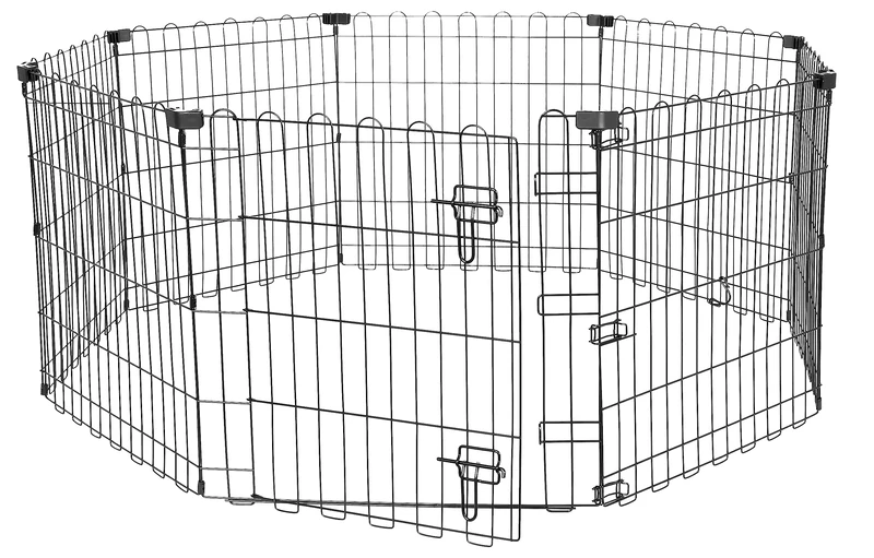 Amazon Basics Foldable Octagonal Metal Dog Pen/Puppy Pen/Playpen Indoor for Dogs and Pets, With door, 61 cm high, Black