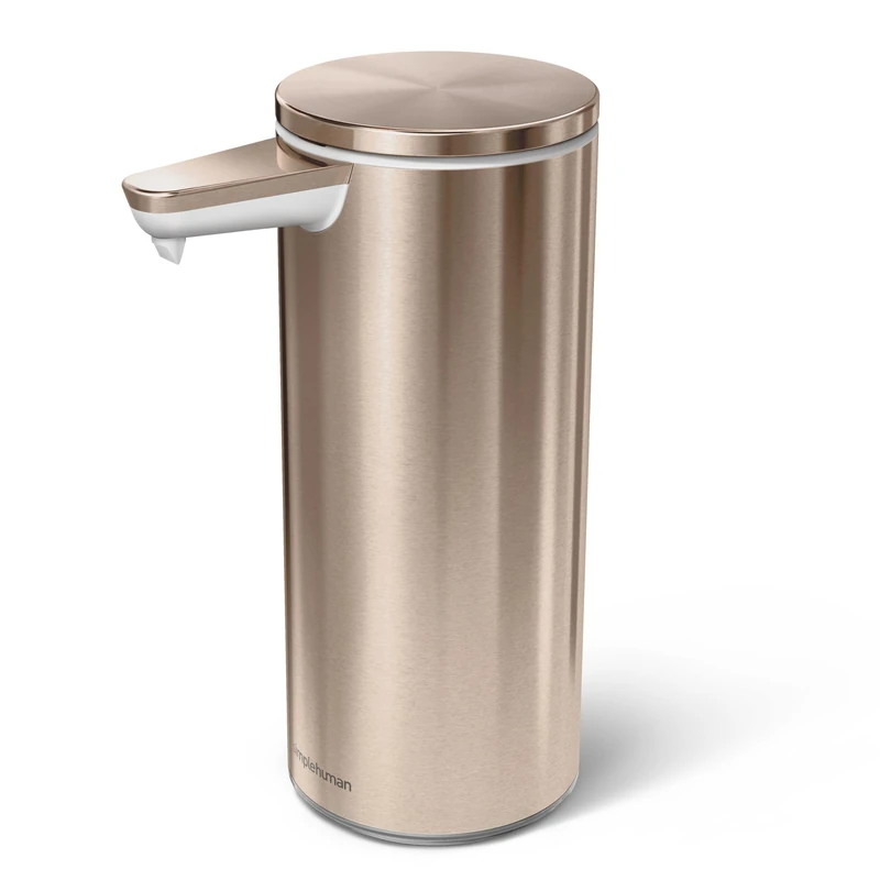 simplehuman ST1046 266ml Automatic Hand Motion Liquid Soap Dispenser, Rechargeable, Variable Dispense, No-drip Valve, IP67 Waterproof, Rose Gold High-Grade Stainless Steel