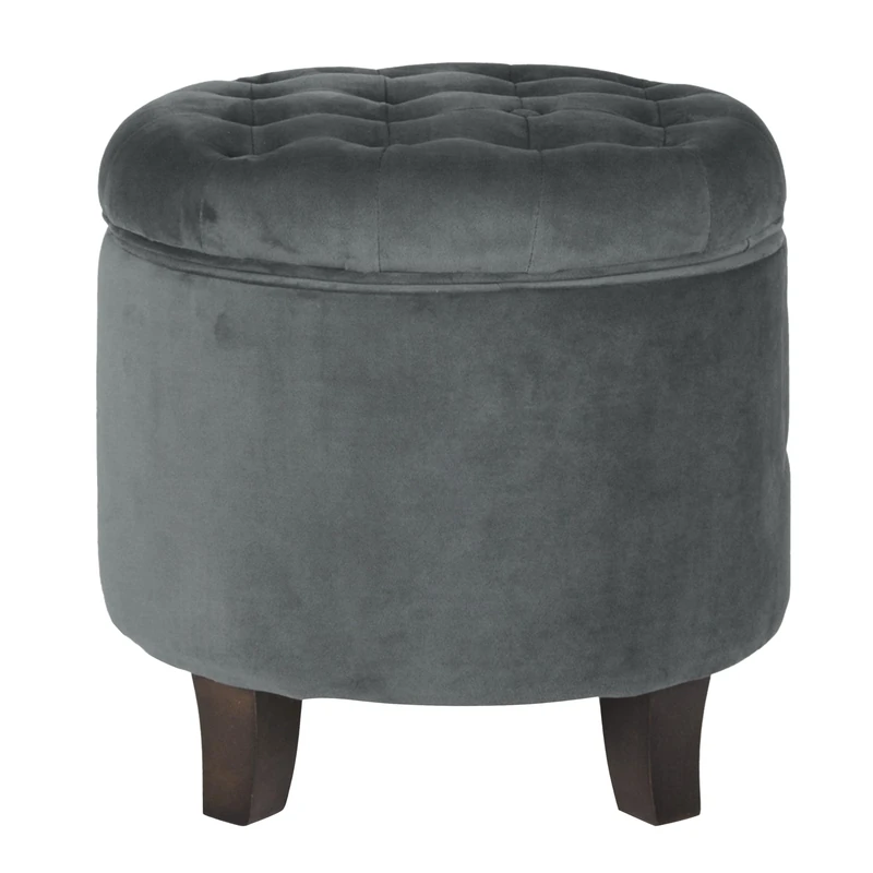 Kinfine Homepop Home Decor | Upholstered Round Velvet Tufted Foot Rest Ottoman | Ottoman with Storage for Living Room & Bedroom | Decorative Home Furniture, Dark Gray Small