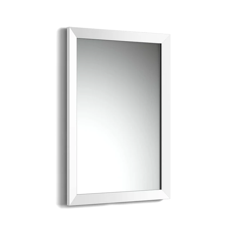 iBathUK Brillia Wall Mounted Bevelled Framed Bathroom Mirror, Modern Rectangular Portrait or Landscape Design Copper-Free Silver Mirror with PVC Frame in Matt White, 700 x 500mm