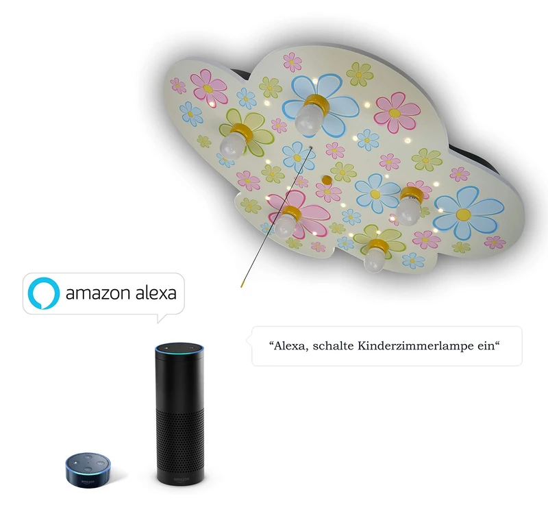 Niermann Standby Cloud Ceiling Light Colourful Flowers Amazon Echo Compatible, Wood, E14, 40 W, Multicoloured