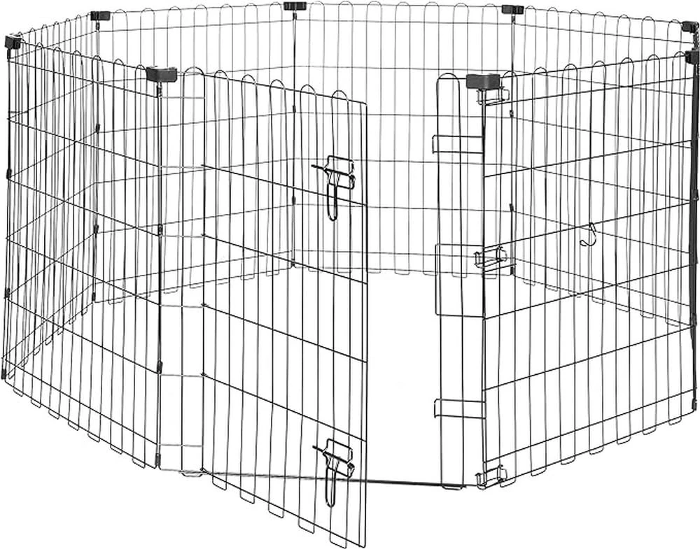Amazon Basics Foldable Octagonal, Square, Rectangle Metal Dog Pen/Puppy Pen/Playpen Indoor for Dogs and Pets, With door, 152.4 x 152.4 x 76.2 cm high, Black
