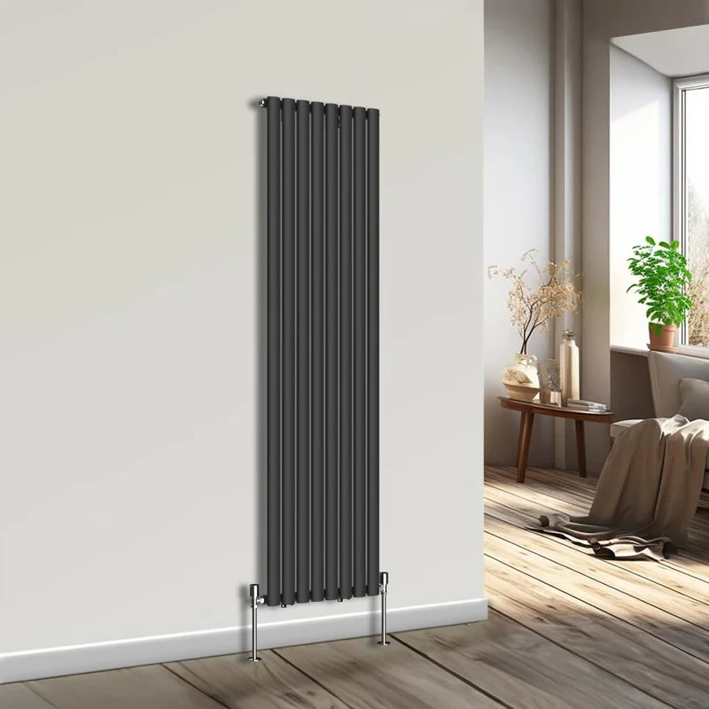 NRG Vertical Designer Radiator Oval Single Panel Central Heating Black 1800mmx472mm