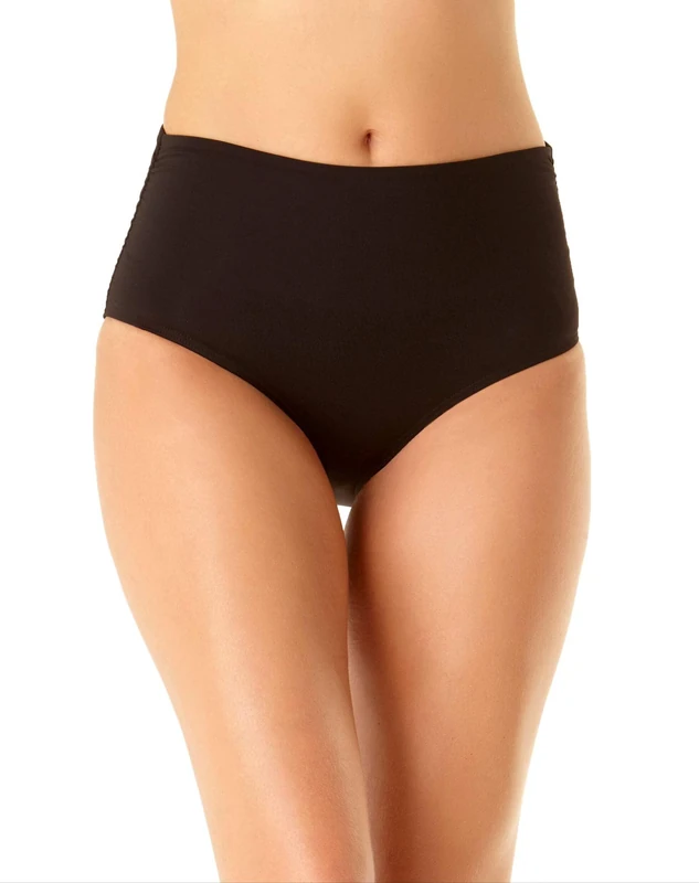 Anne Cole Women's High Waist to Fold Over Shirred Bikini Bottom Swimsuit, Black, XL - Image 1