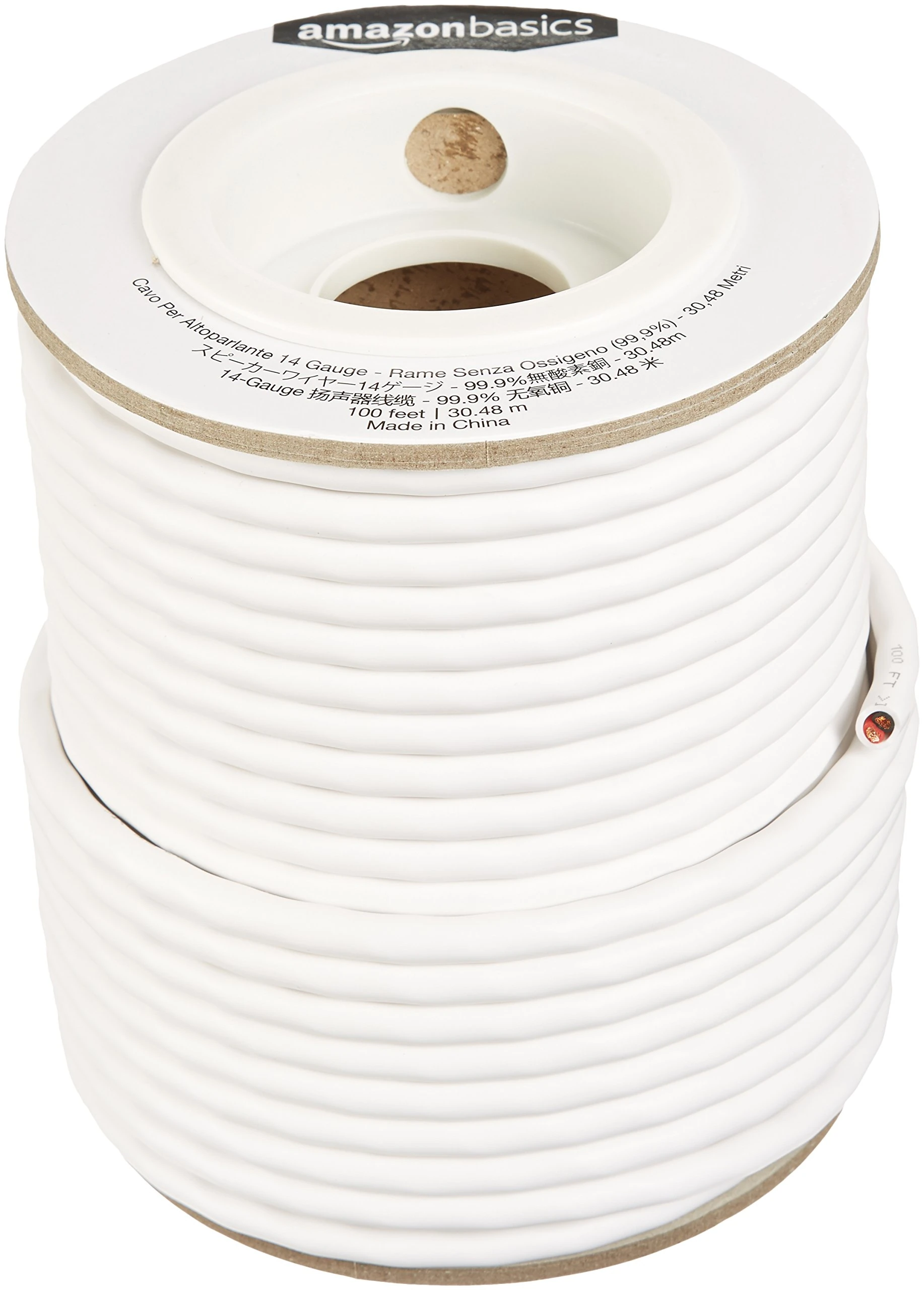 Amazon Basics Speaker Wire - 14-Gauge, 99.9% Oxygen-Free Copper, 30,5 m, White