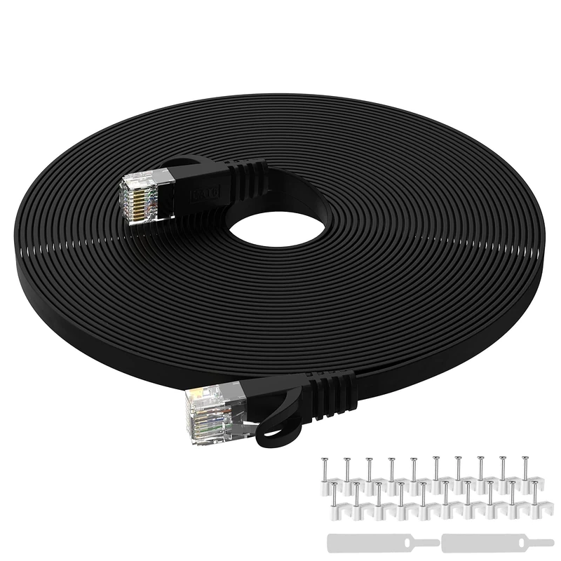 Lovicool Cat6 Gigabit LAN Network Cable - 20m, Supports Switch/Router/Modem/Patch Panel/PC/POE, Includes Cable Clips