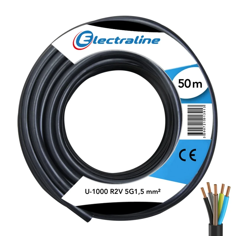Electraline 10218659D Cable Crown U-1000 R2V 5G1.5 50 m Black