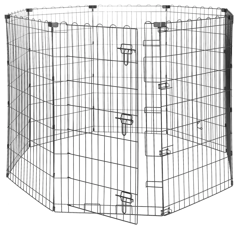 Amazon Basics Foldable Octagonal Metal Dog Pen/Puppy Pen/Playpen Indoor for Dogs and Pets, With door, 107 cm high, Black