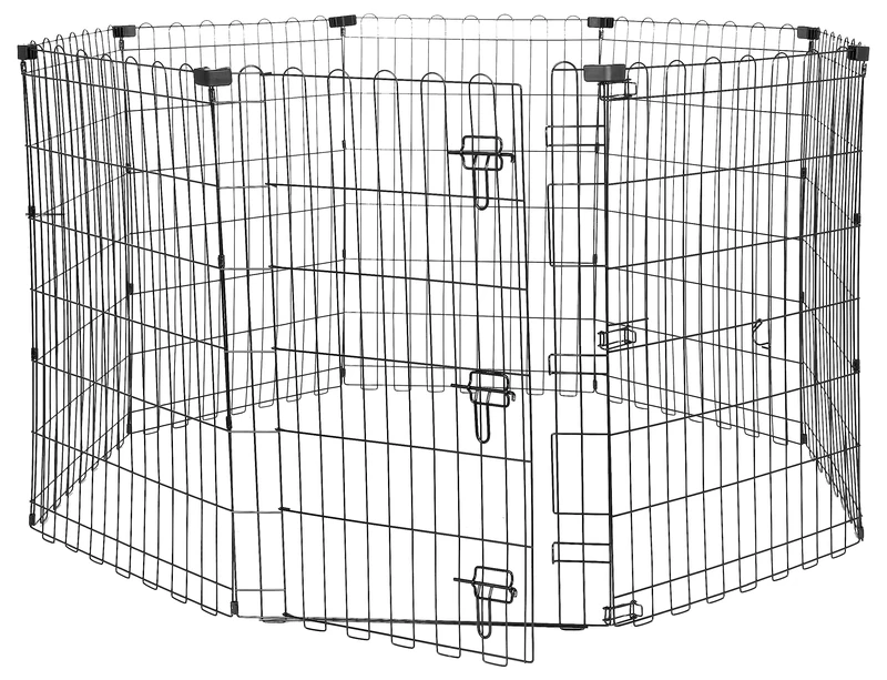 Amazon Basics Foldable Octagonal Metal Dog Pen/Puppy Pen/Playpen Indoor for Dogs and Pets, With door, 91 cm high, Black
