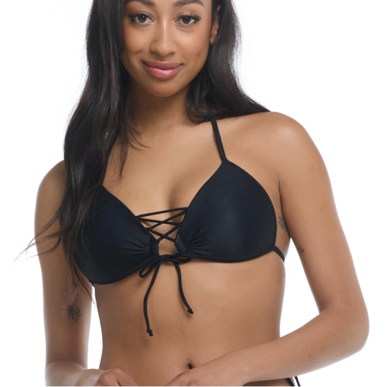 Body Glove Women's Smoothies Updated Baby Love Molded Cup Triangle Bikini Top, Black, Large