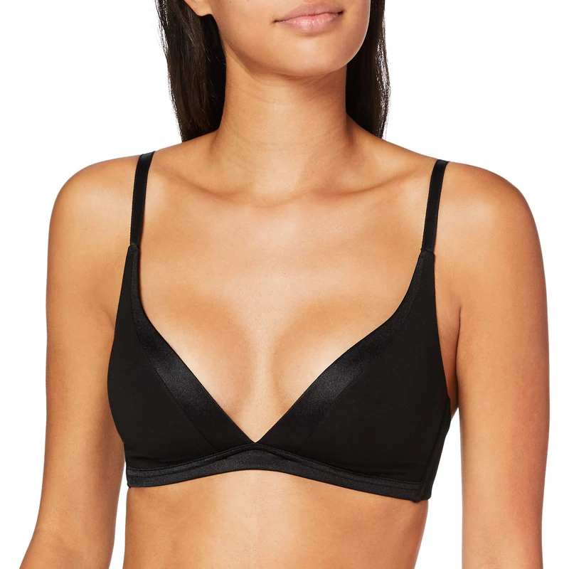 Calida Women's Cate Triangle Bra Without Underwire Bra with Satin Panels and Individually Adjustable Straps - Black - 36A