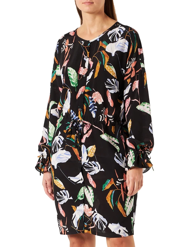 mbyM Women's Alicante Casual Dress, Black (Win Print), 12 (Size:Large)