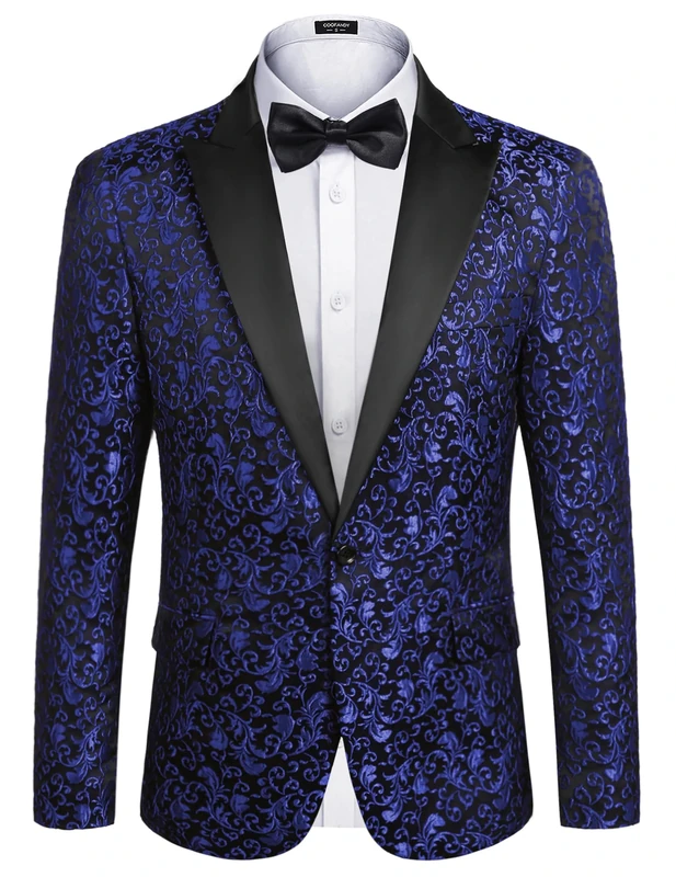 Coofandy Mens Floral Blazer Suit Jacket Dinner Party Prom Wedding Stylish Tuxedo, 1 - Blue, XXL