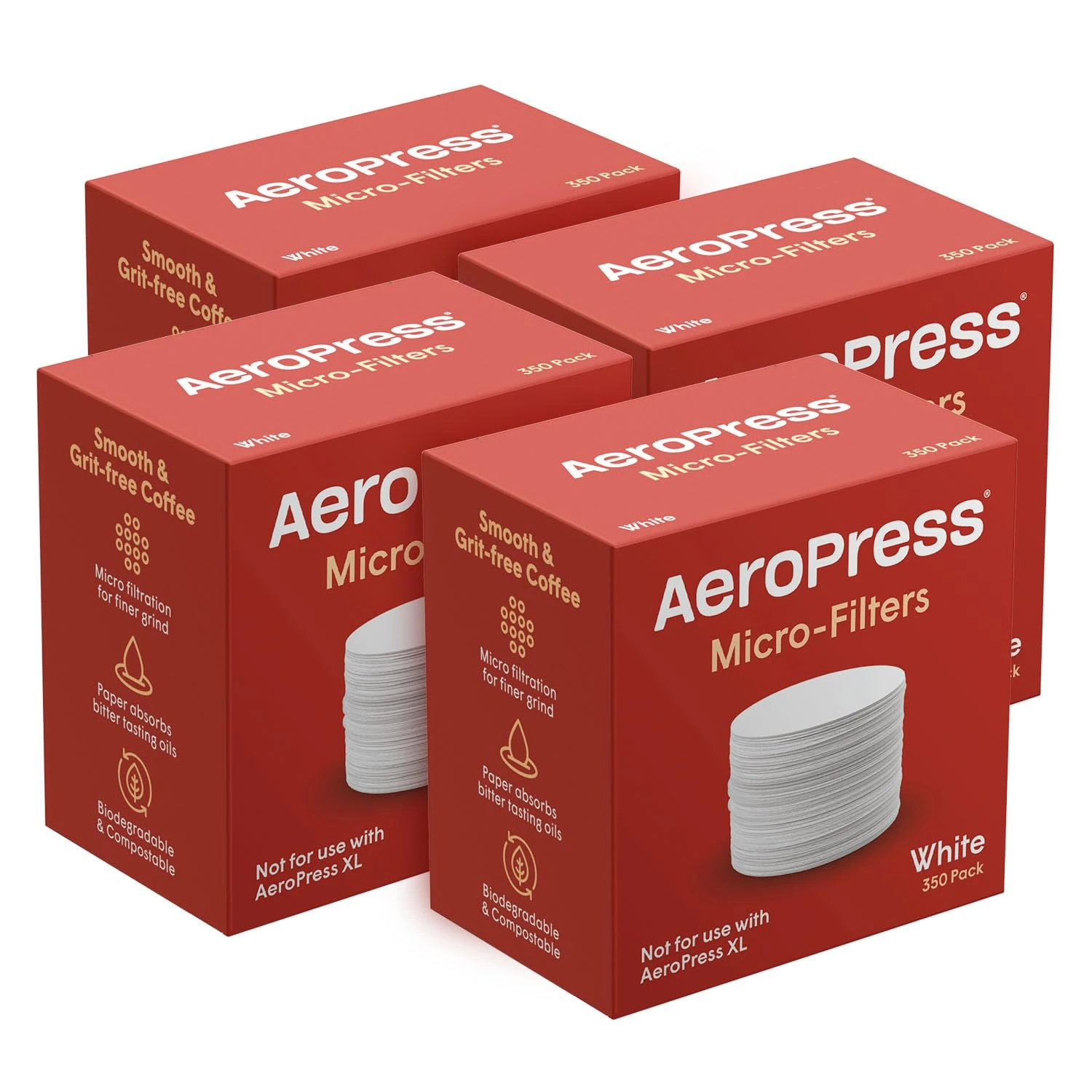 AeroPress Coffee Maker White Paper Micro-Filters, Compostable Coffee Filters Made From White, Chlorine-Free Paper, Fits Standard Size AeroPress Manual Coffee Makers, 4 Pack (1400 Count)